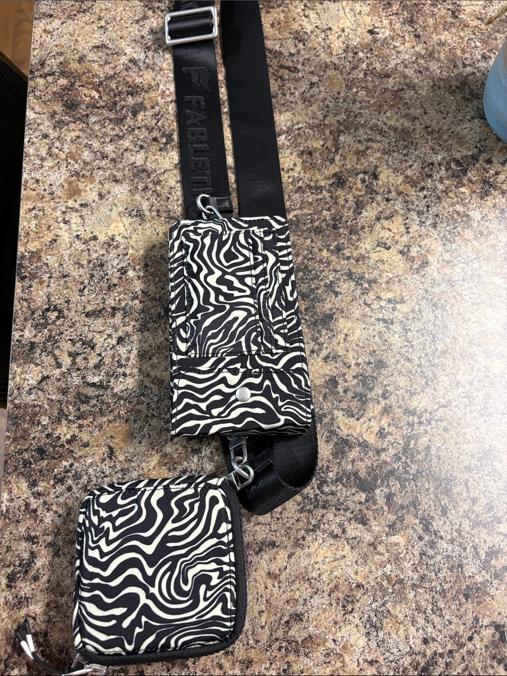 Fabletics Black & White Zebra Print Phone Crossbody/ belt with Detachable Pouch